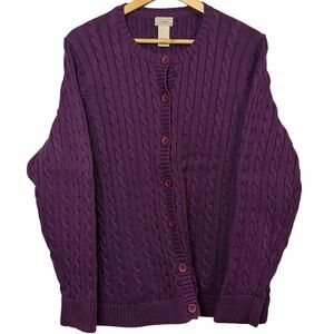 L.L.Bean Heavy Cable Knit Cotton Cardigan Plum 1X